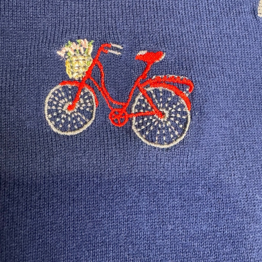 Talbots Navy Blue Embroidered Paris Theme Pullover Top Eiffel Tower Size S - Picture 4 of 7